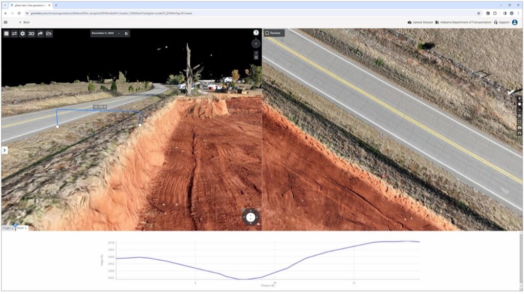 Comparing the gNext 3D model against the original collected data by ALDOT to monitor the West Alabama Highway Construction.