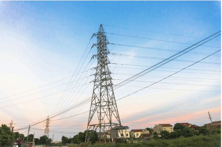 transmission tower against clear sky backdrop